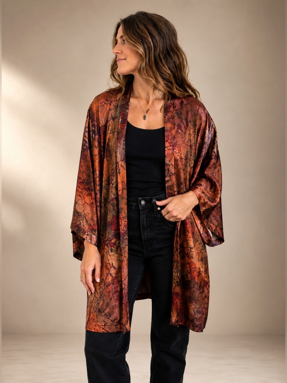 Aori Designs‎ Kinomo Cardigan Robe Wide Sleeve Open Front USA Hand Made Art OS